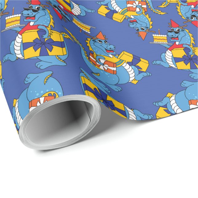 Blue Dragon Birthday Wrapping Paper (Roll Corner)