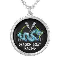 Blue Dragon Boat Racing Silver Plated Necklace