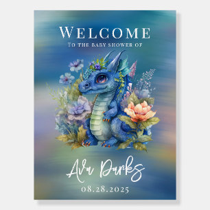 Blue Dragon Boy Baby Shower Welcome Sign