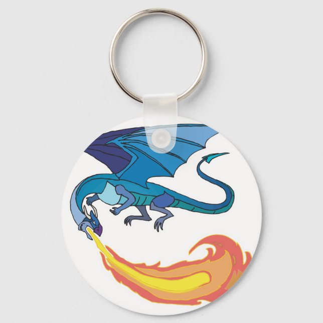 blue dragon breathing fire keychain (Front)