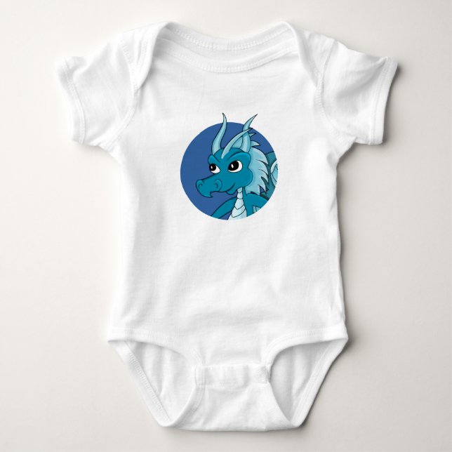 Blue dragon cartoon baby bodysuit (Front)