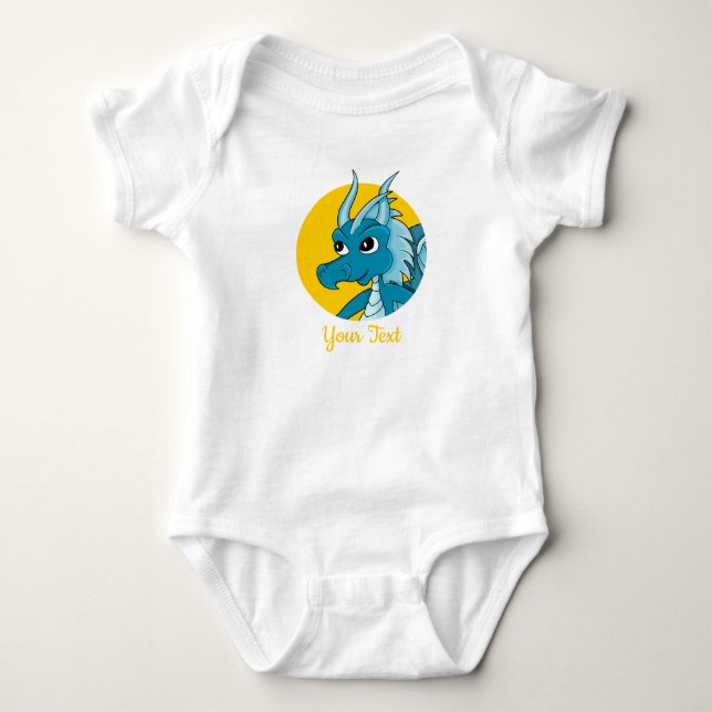 Blue dragon cartoon baby bodysuit (Front)