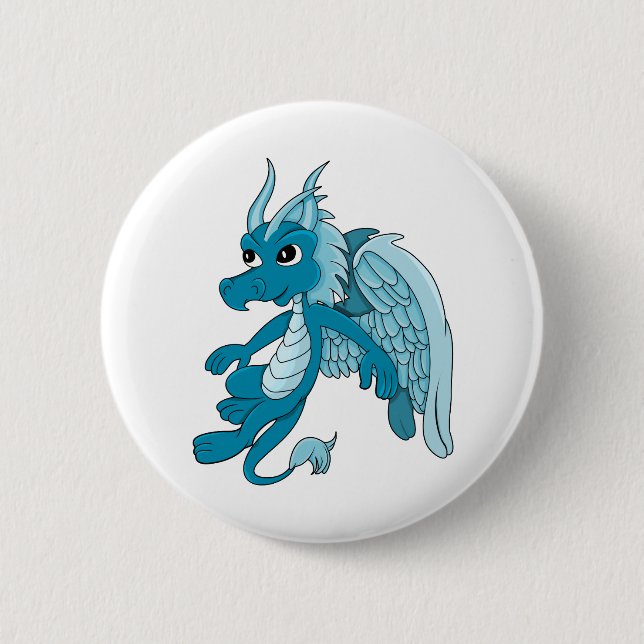 Blue Dragon Cartoon Button (Front)