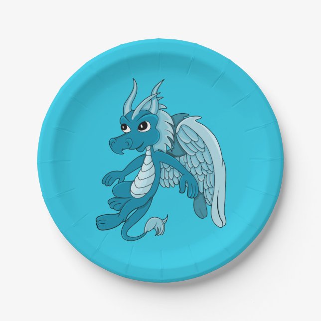 Blue dragon cartoon paper plates (Front)