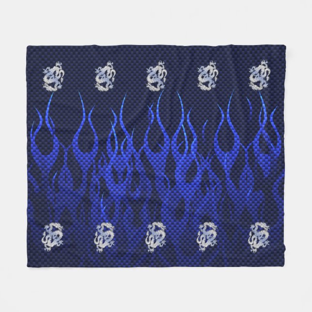 Blue Dragon Chrome like Carbon Fiber flames Fleece Blanket (Front (Horizontal))
