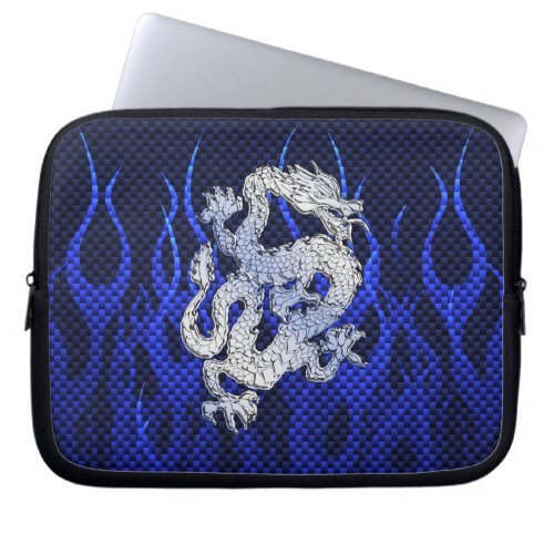 Blue Dragon Chrome like Carbon Fiber flames Laptop Sleeve