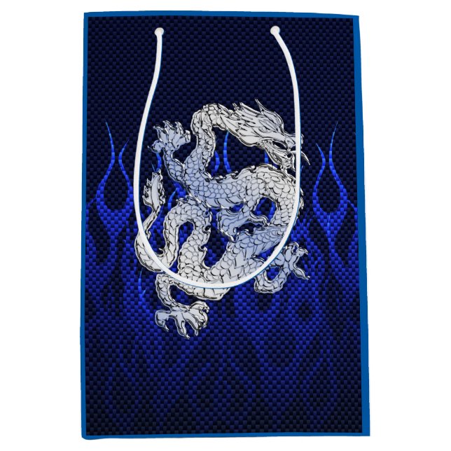 Blue Dragon Chrome like Carbon Fiber flames Medium Gift Bag (Front)