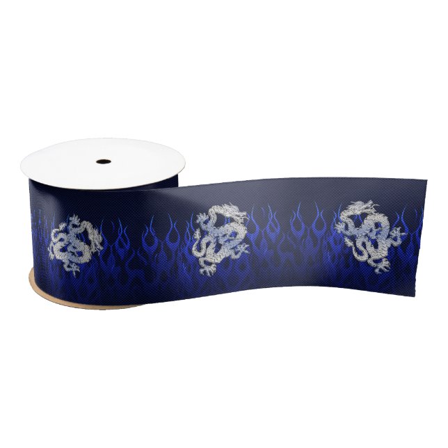 Blue Dragon Chrome like Carbon Fiber flames Satin Ribbon (Spool)