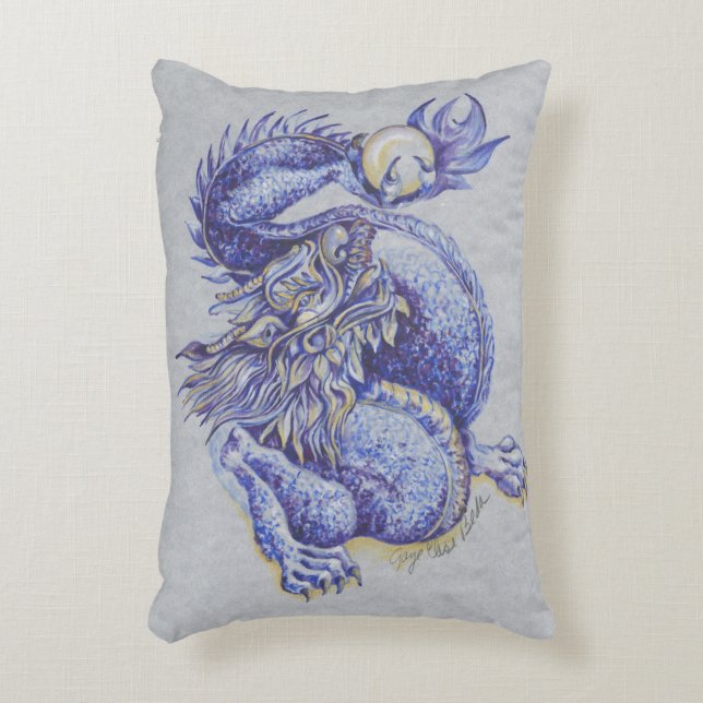 Blue Dragon Decorative Pillow (Front(Vertical))