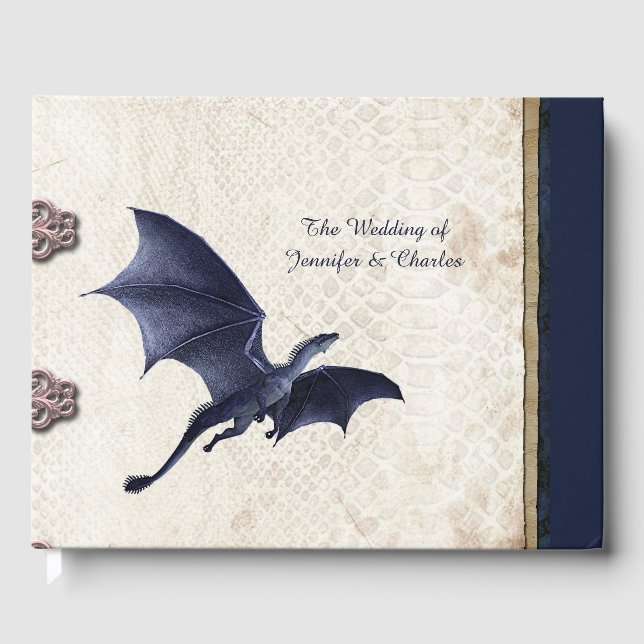 Blue Dragon Fantasy Wedding Guest Book (Front)