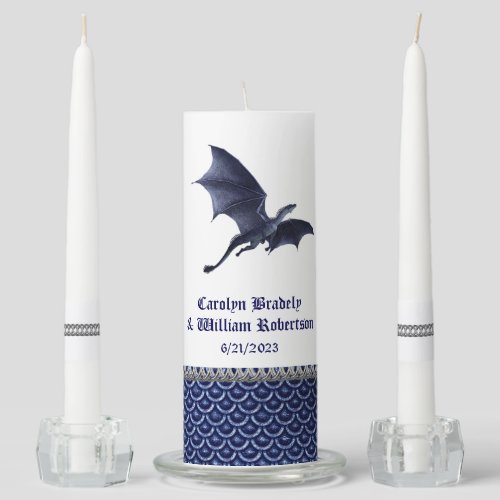 Blue Dragon Fantasy Wedding Unity Candle Set