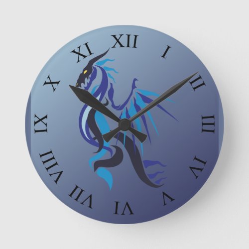Blue Dragon Fire Round Clock