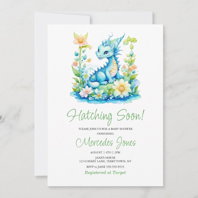 Blue Dragon Floral Hatching Soon Baby Shower  Invitation (Front)