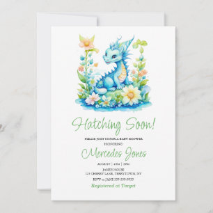 Blue Dragon Floral Hatching Soon Baby Shower Invitation