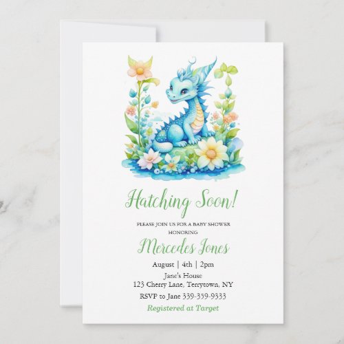 Blue Dragon Floral Hatching Soon Baby Shower  Invitation