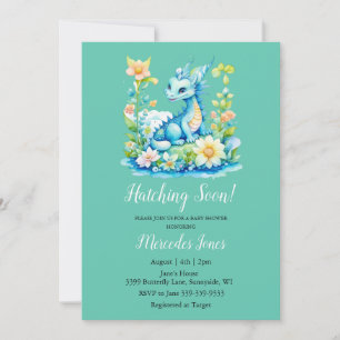Blue Dragon Floral Hatching Soon Baby Shower Invitation
