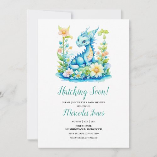 Blue Dragon Floral Hatching Soon Baby Shower  Invitation