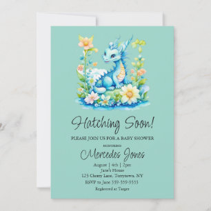 Blue Dragon Floral Hatching Soon Baby Shower Invitation