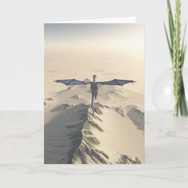 Blue Dragon Flying over Winter Mountains Card (Front)