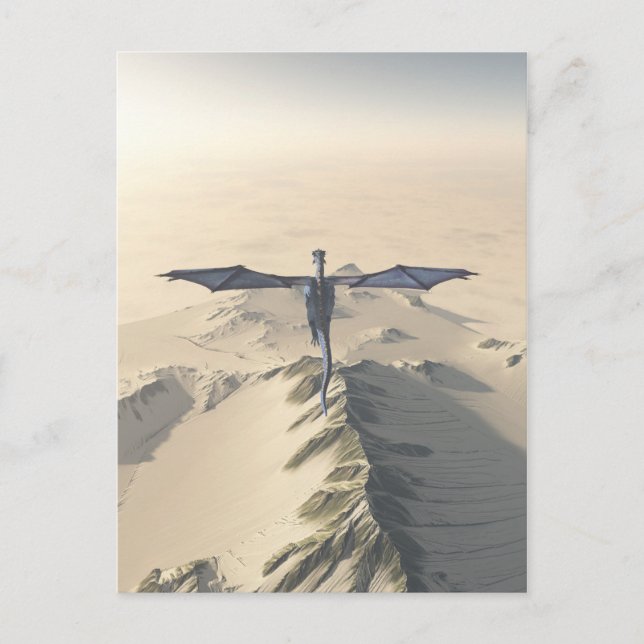 Blue Dragon Flying over Winter Mountains Postcard (Front)
