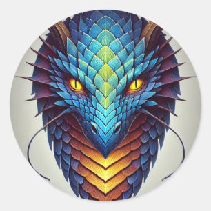 Blue Dragon Head Classic Round Sticker