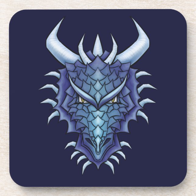 Blue Dragon Head Fantasy Beverage Coaster (Front)