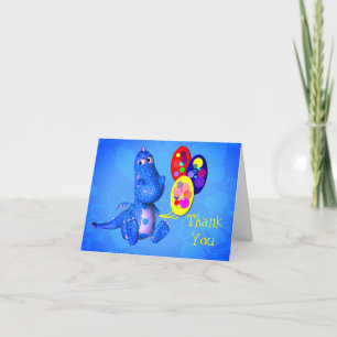 Blue Dragon Holding Balloons Thank You Card