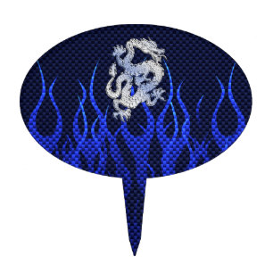 Blue Dragon in Chrome Carbon Fiber Styles Cake Topper