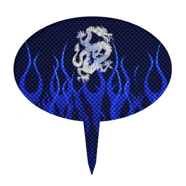 Blue Dragon in Chrome Carbon Fiber Styles Cake Topper (Front)