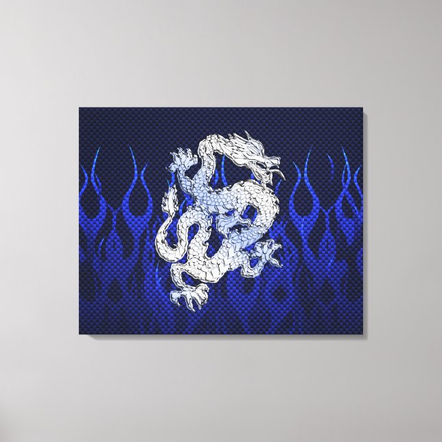 Blue Dragon in Chrome Carbon Fiber Styles Canvas Print (Front)
