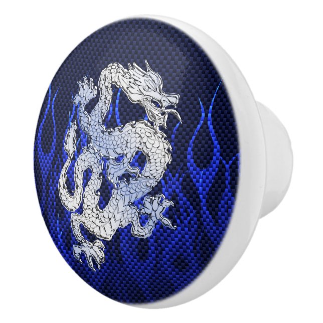 Blue Dragon in Chrome Carbon Fiber Styles Ceramic Knob (Right)