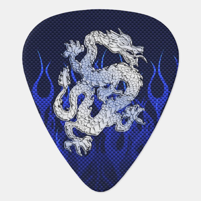 Blue Dragon in Chrome Carbon Fiber Styles Guitar Pick (Front)