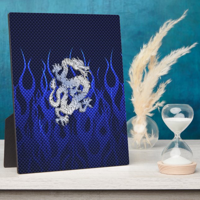 Blue Dragon in Chrome Carbon Fiber Styles Plaque (Side)