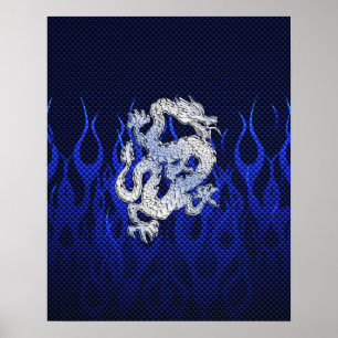 Blue Dragon in Chrome Carbon Fiber Styles Poster