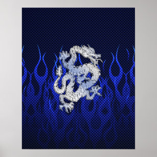 Blue Dragon in Chrome Carbon Fiber Styles Poster