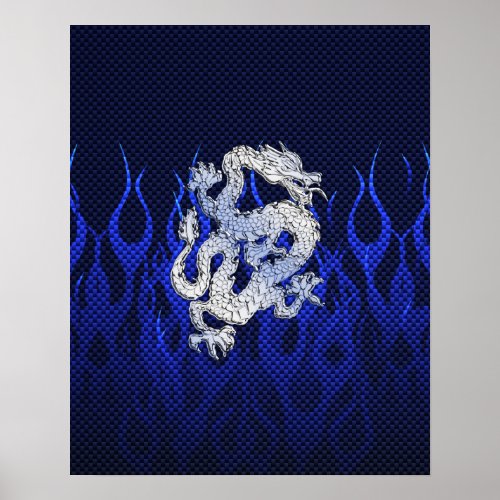 Blue Dragon in Chrome Carbon Fiber Styles Poster