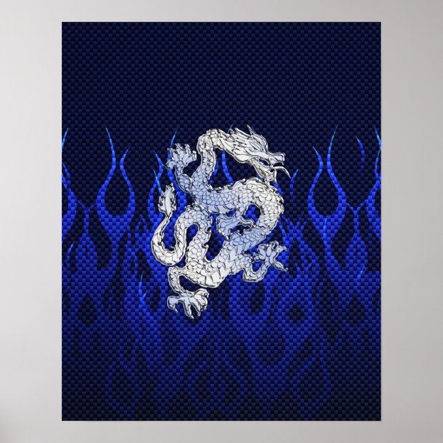 Blue Dragon in Chrome Carbon Fiber Styles Poster (Front)