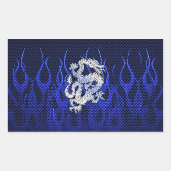 Blue Dragon In Chrome Carbon Fiber Styles Rectangular Sticker by TigerDen at Zazzle
