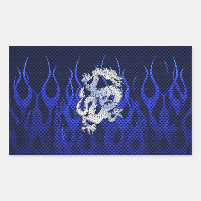 Blue Dragon in Chrome Carbon Fiber Styles Rectangular Sticker (Front)