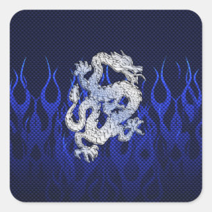 Blue Dragon in Chrome Carbon Fiber Styles Square Sticker