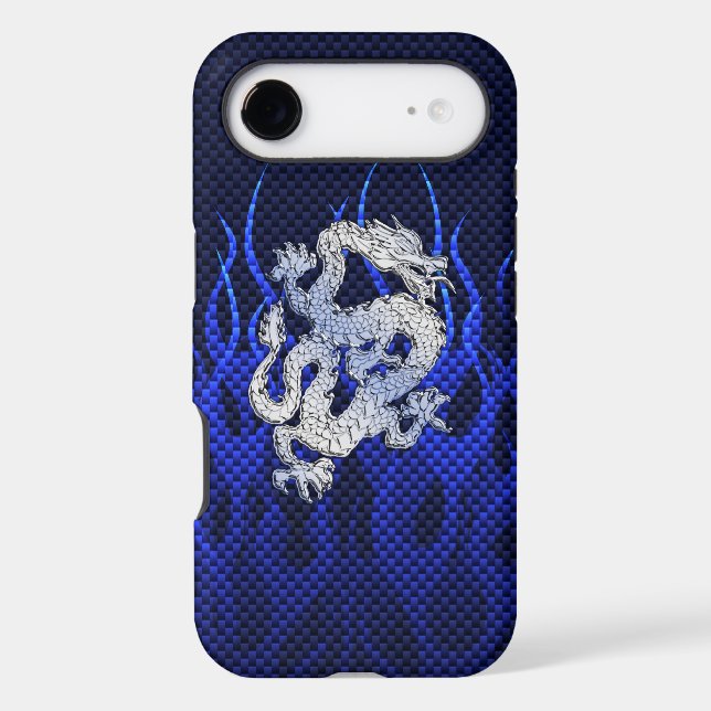 Blue Dragon in Chrome Carbon like flames Case-Mate iPhone Case (Back)