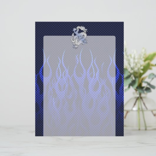 Blue Dragon in Chrome Carbon racing flames (Standing Front)