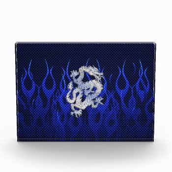 Blue Dragon In Chrome Carbon Racing Flames Acrylic Award by TigerDen at Zazzle