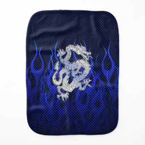 Blue Dragon in Chrome Carbon racing flames Baby Burp Cloth