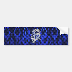Blue Dragon in Chrome Carbon racing flames Bumper Sticker