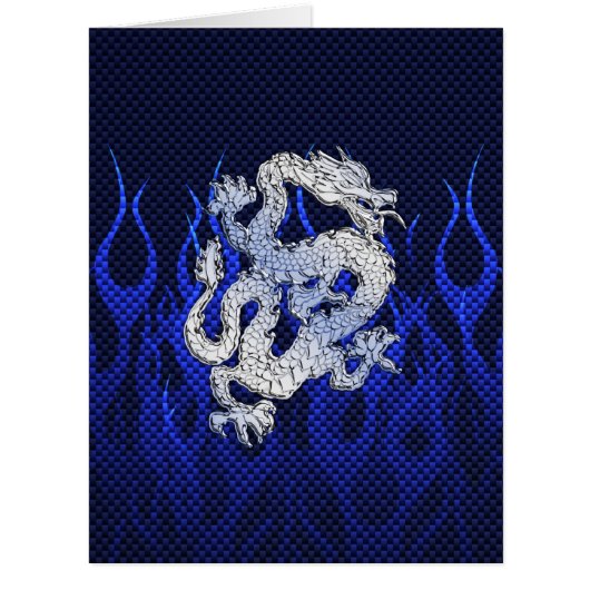 Blue Dragon in Chrome Carbon racing flames Cards (Front)