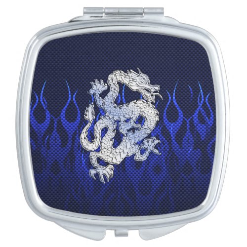 Blue Dragon in Chrome Carbon racing flames Compact Mirror