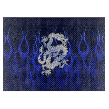 Blue Dragon In Chrome Carbon Racing Flames Cutting Board by TigerDen at Zazzle