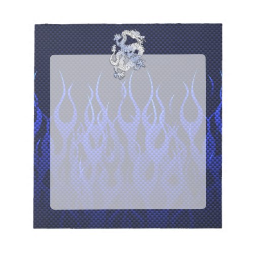 Blue Dragon in Chrome Carbon racing flames Notepad