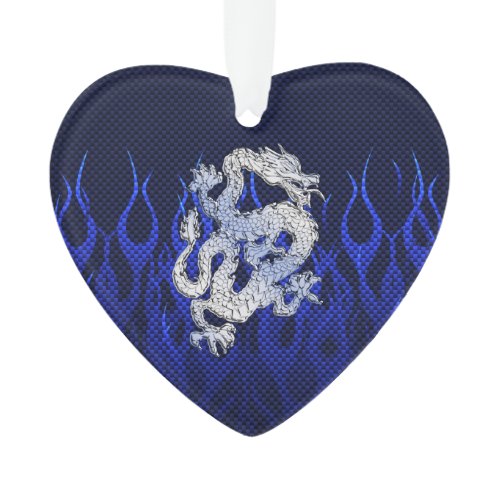 Blue Dragon in Chrome Carbon racing flames Ornament